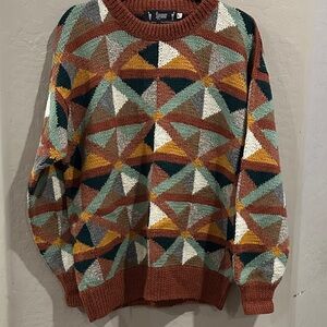 Geometric Patterned Crewneck Sweater 100% alpaca